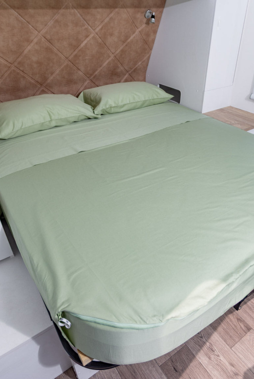 A caravan bed featuring Gum colourway