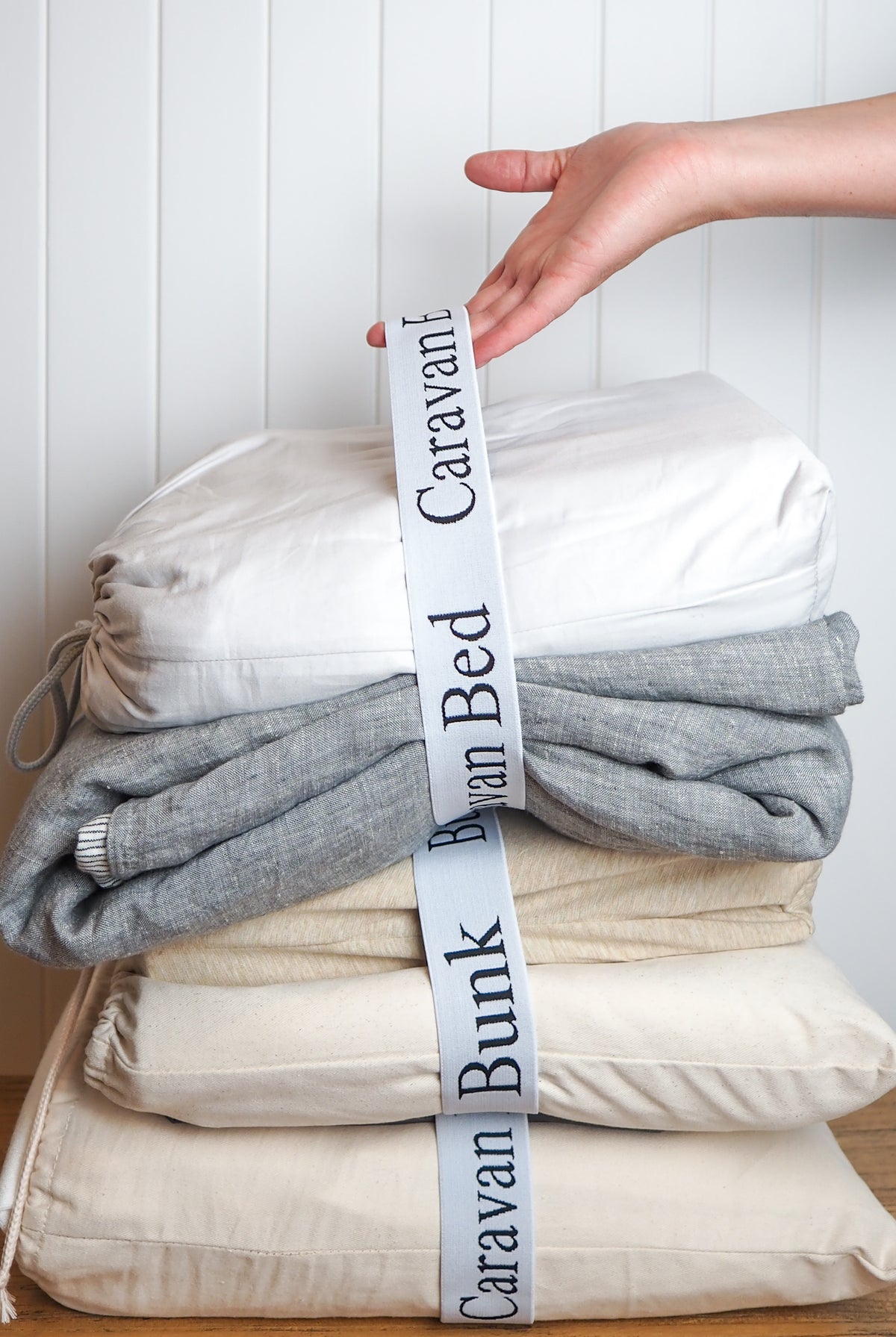 Linen stack wrapped in organisation band