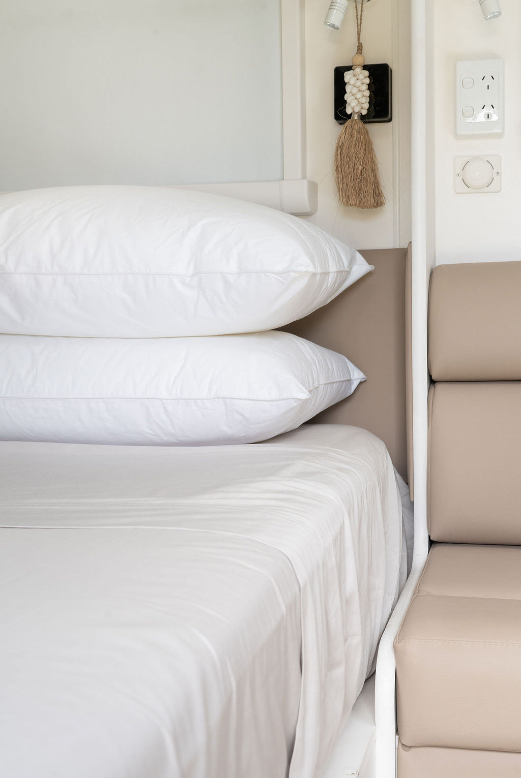Pillow stack on caravan bed