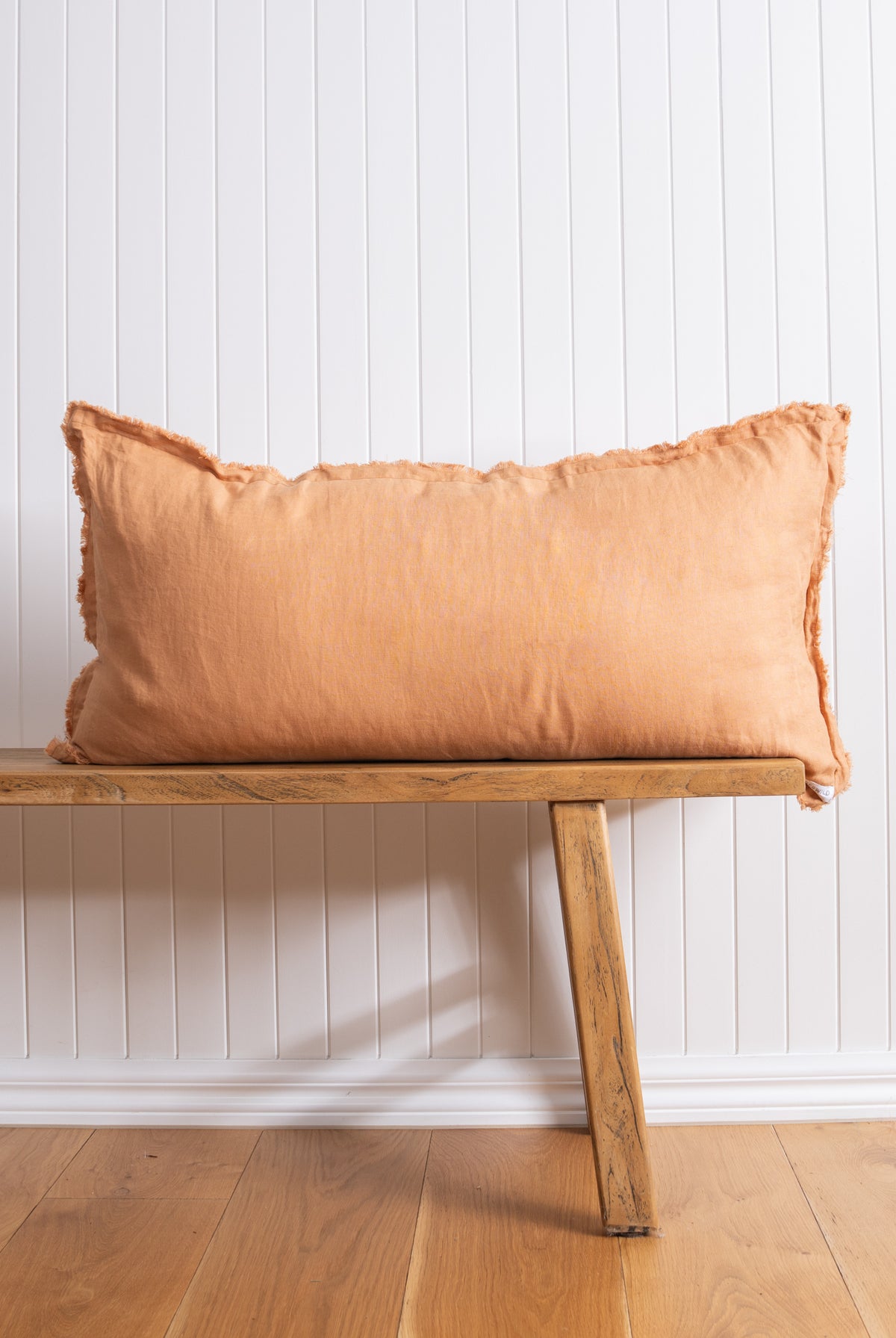 Ochre Lifestyle Lumbar Cushion styled on bench