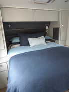 Caravan bed in Coast colour way with Sea Spray Little wile bunk cushion