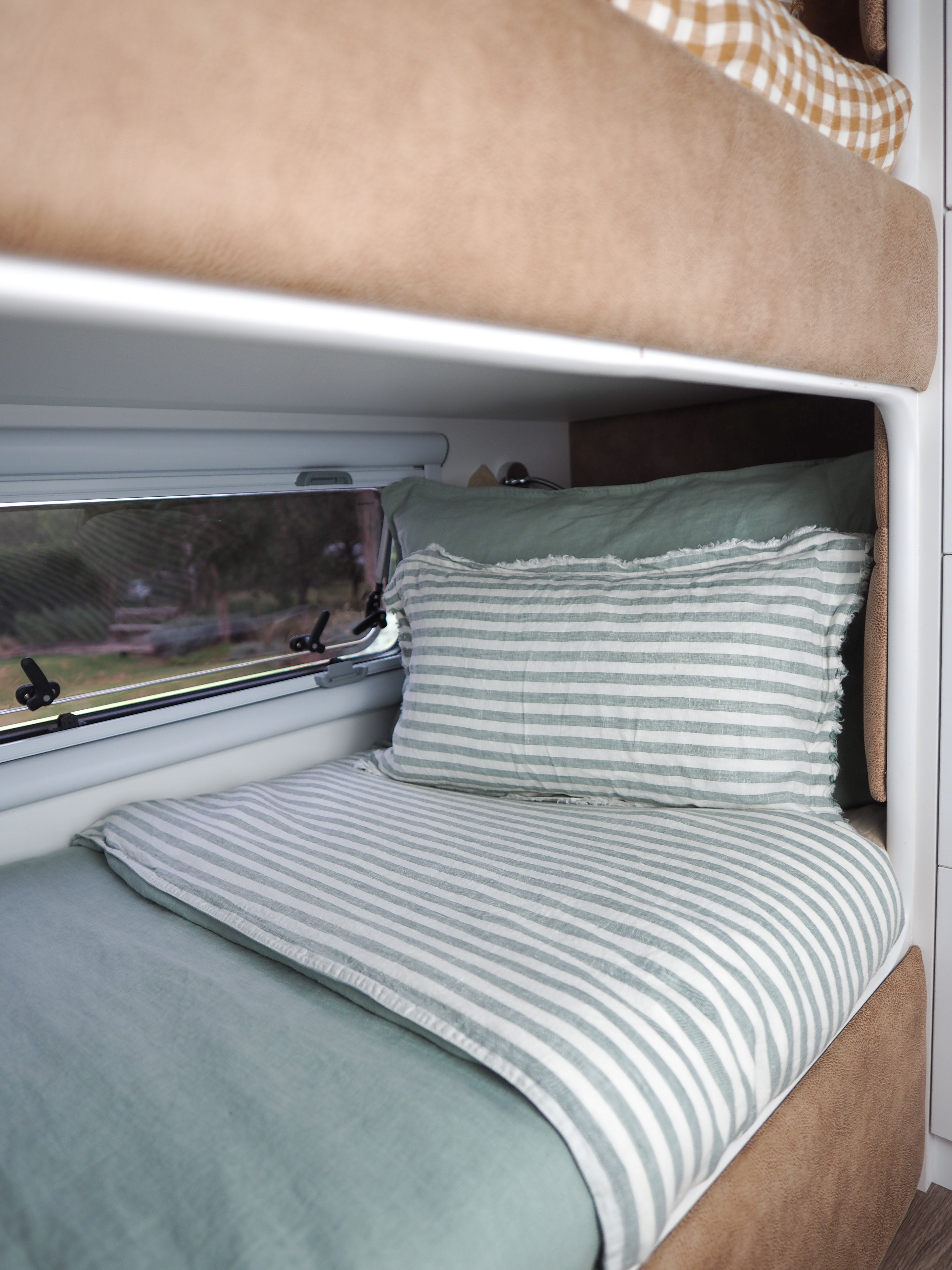 Close Up of Coolabah Little Wild Bunk Set in Caravan