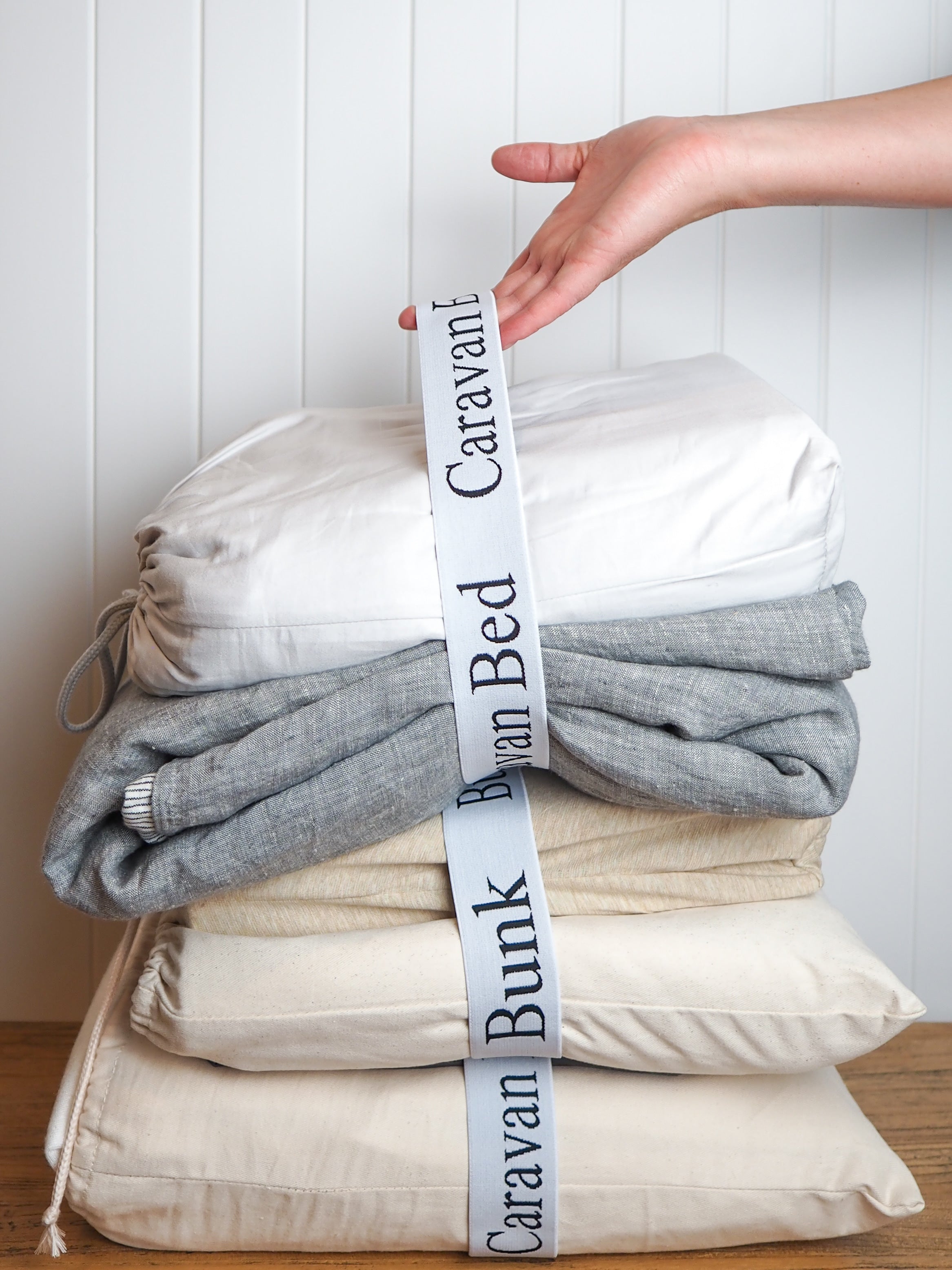 Linen stack wrapped in organisation band