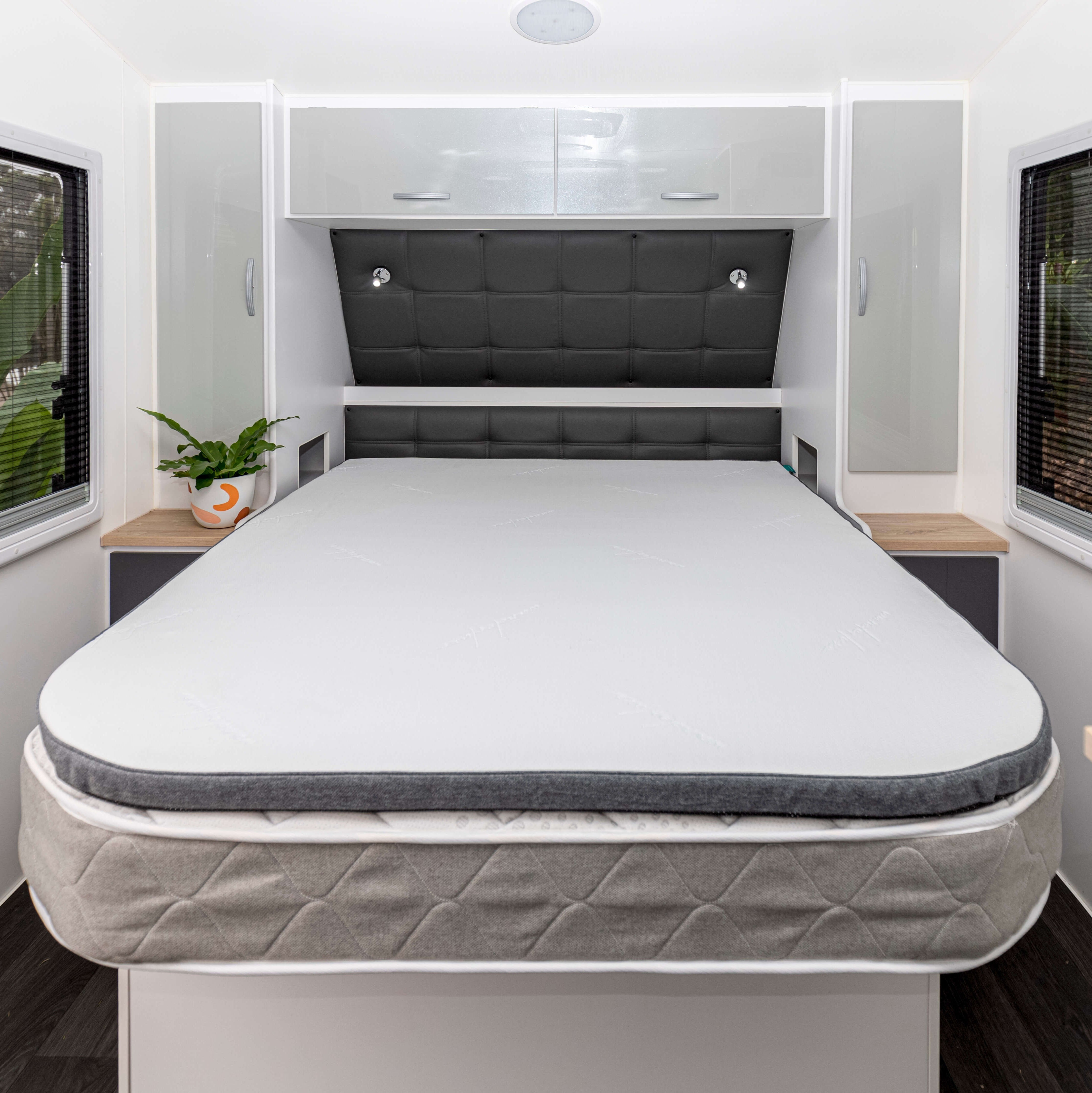 WanderLuxe memory foam mattress topper on a caravan bed