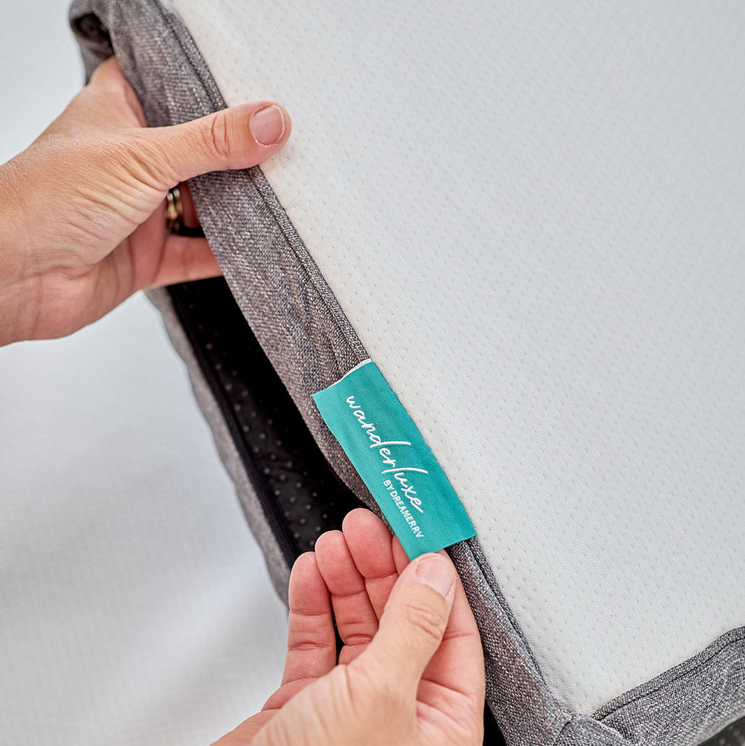 WanderLuxe caravan mattress topper with rounded foot end corners